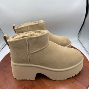 UGG Classic‎ Ultra Mini New Heights Mustard Seed Suede Platform Boots Size 10